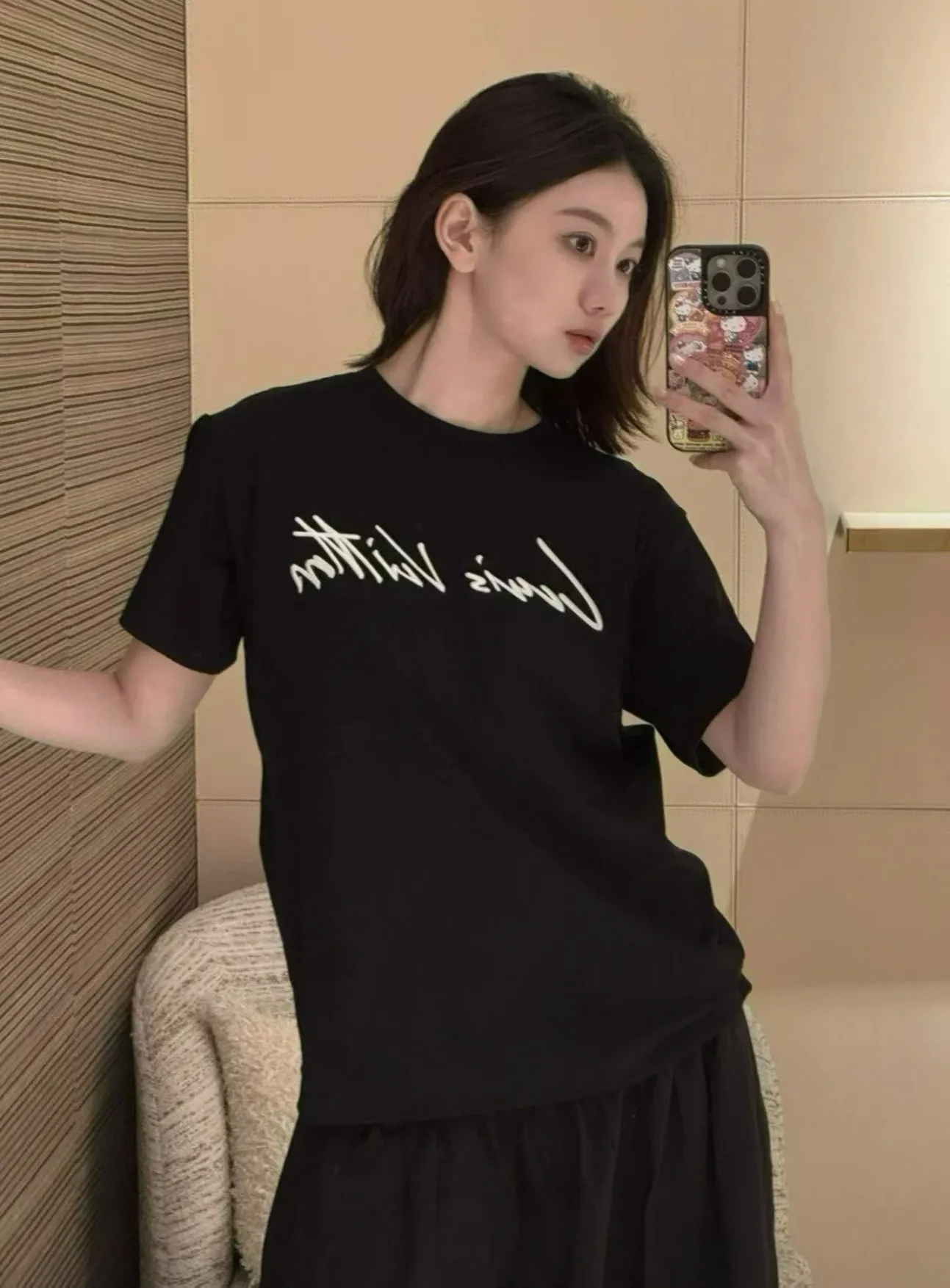 Louis Vuitton/Louis Vuitton 26ss signature letter embroidered short sleeves